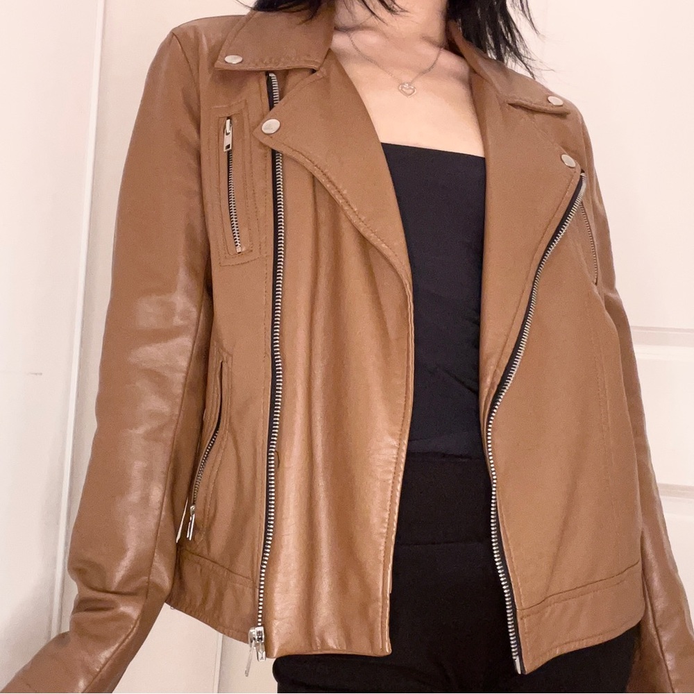 Faux Tan Leather Motorcycle/Biker Jacket